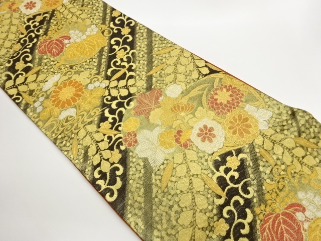 JAPANESE KIMONO / FUKURO OBI / WOVEN FLOWER RING & FLORAL ARABESQUE
